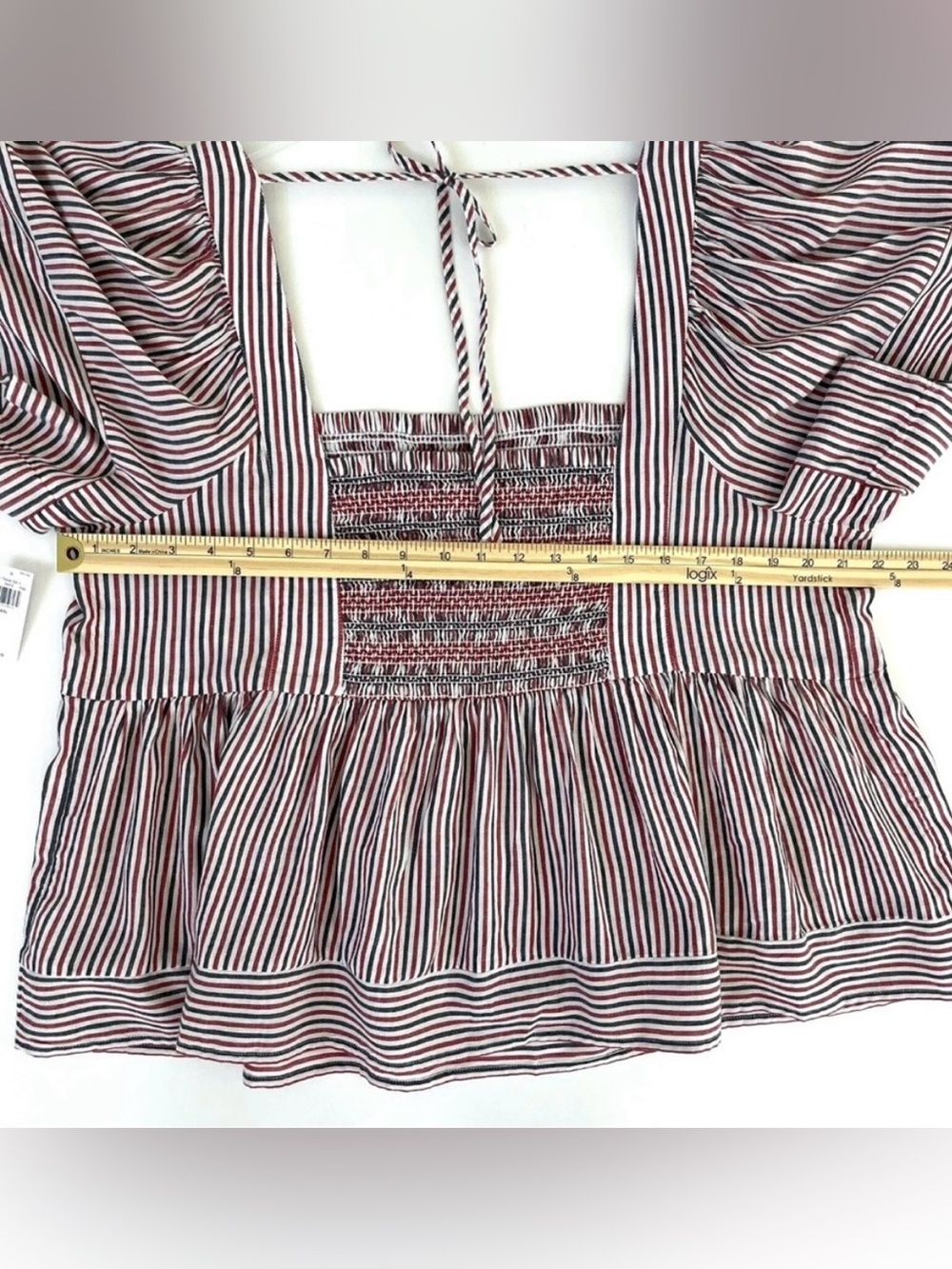 Old Navy Womens Top XXL Red White Blue Flutter Sleeve Smocked Boho Patriotic NWT - Picture 9 of 12